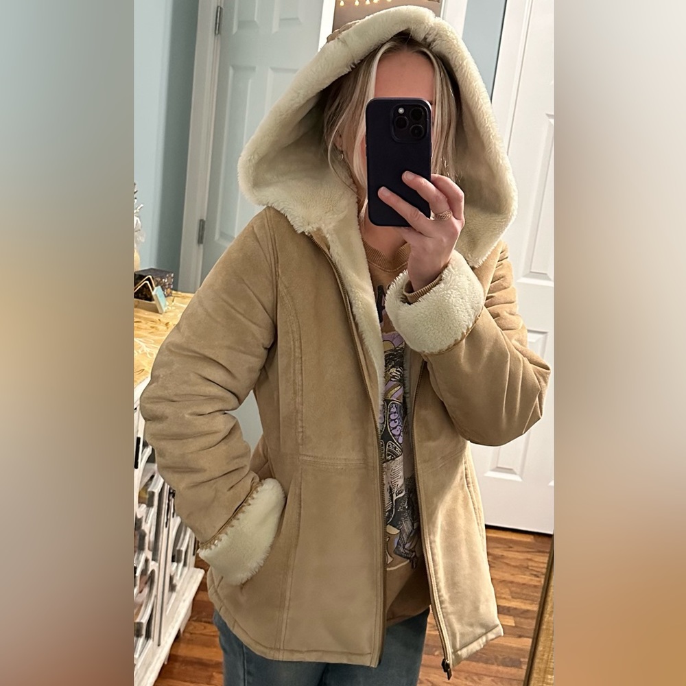 Sonoma Silky Suede Fuzzy Zip up Jacket